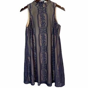 Love Fire Navy Lace Dress Lace Cocktail Small Blue